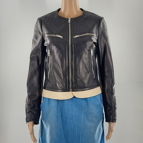 Rag & Bone Pebbled Leather Racing Jacket 2 - Picture 5 of 16
